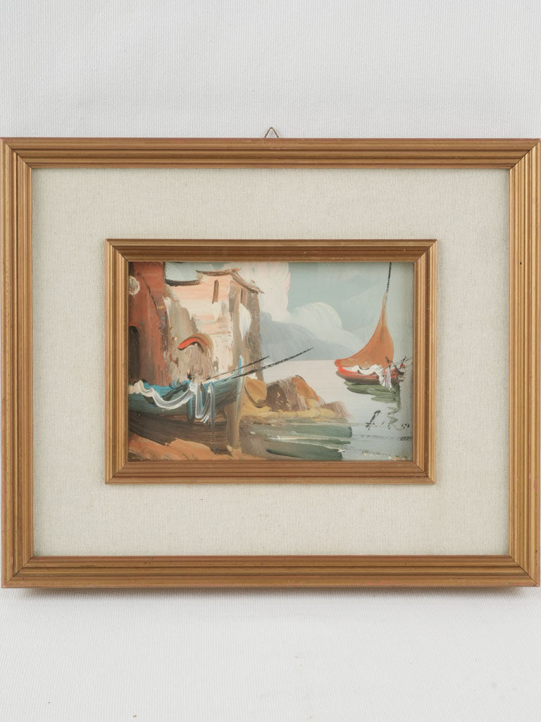 Vintage French coastal village painting