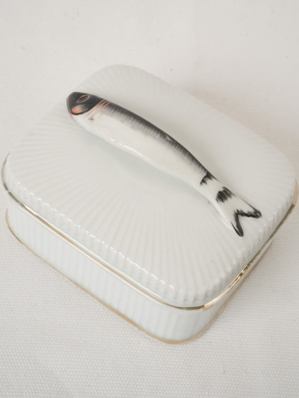 White Antique Porcelain Sardine Container - 5"