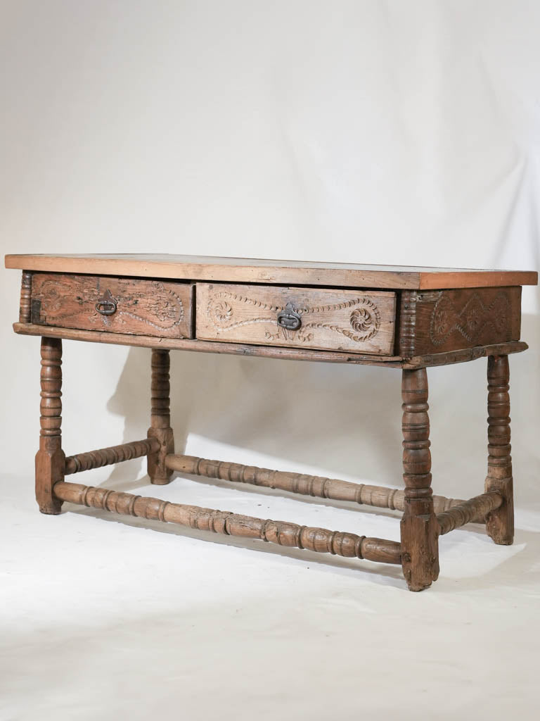 Antique floral-carved Italian oak desk