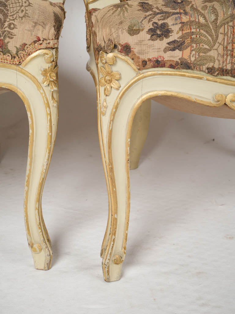 Aged Louis XV armchairs with carvings