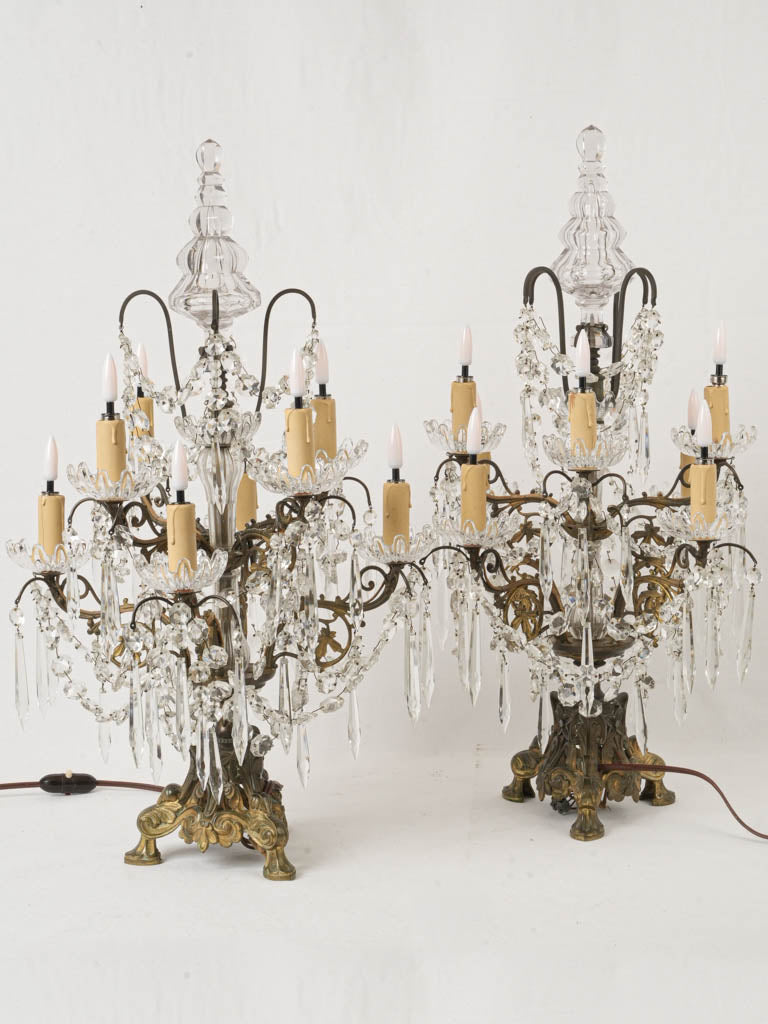 Ornate bronze crystal candelabra lamp