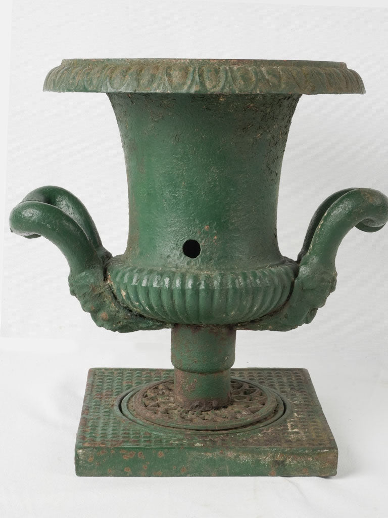 Antique Cast Iron Medici Vase w/ Decorative Faces, Circa 1890 17¾"