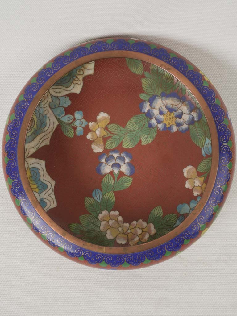 Vibrant floral cloisonné decorative piece