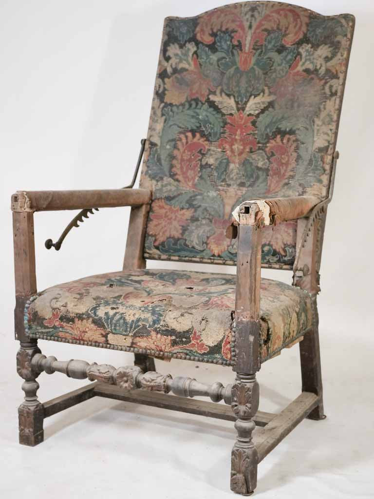 Louis XIV medical reclining chair w/ tapestry