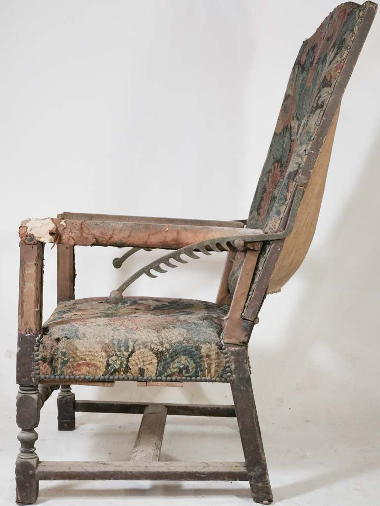 Louis XIV medical reclining chair w/ tapestry