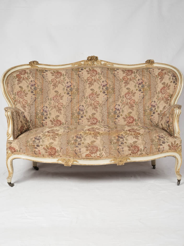 Vintage floral-carved cream loveseat