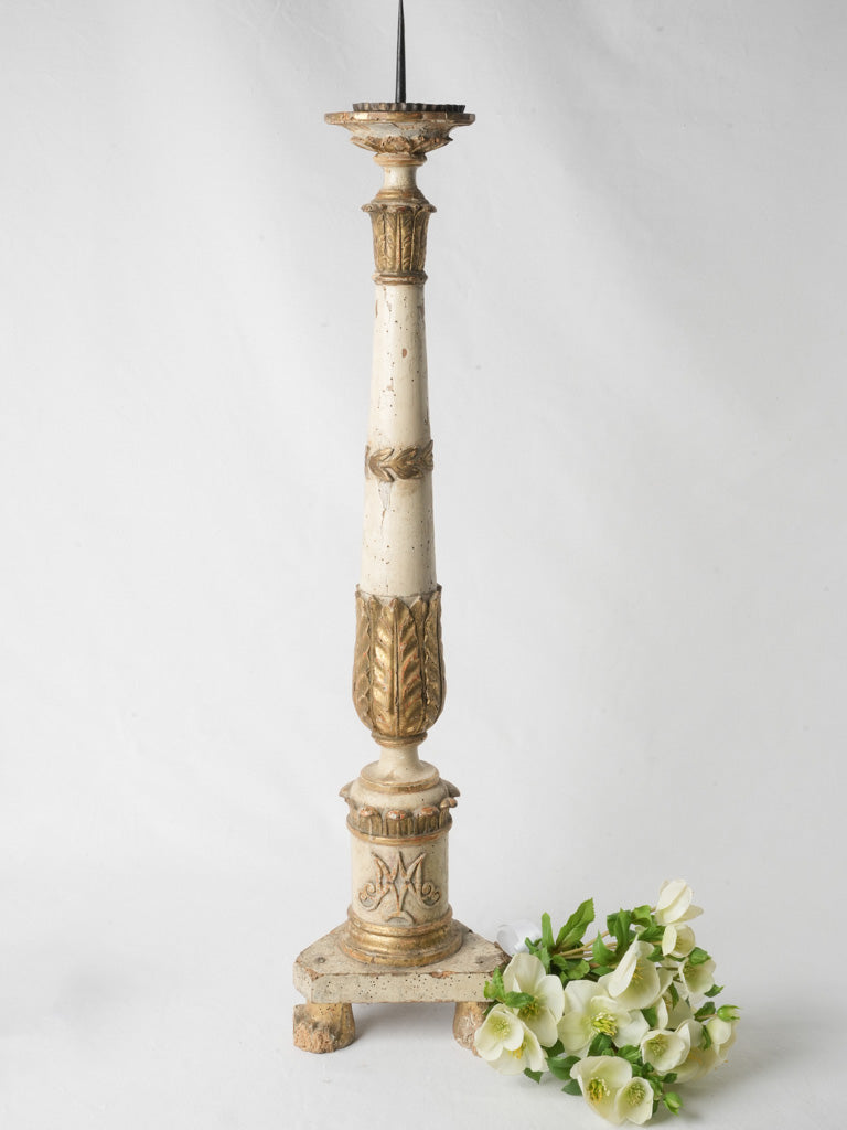 Ornate aged wood candlestick holder  