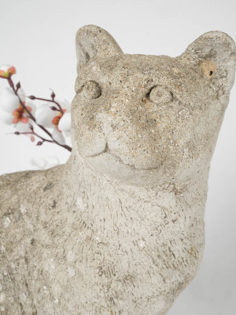 Adorable aged outdoor cat sculpture