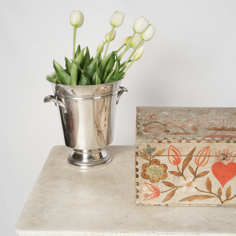 Aged French marquetry marriage casket