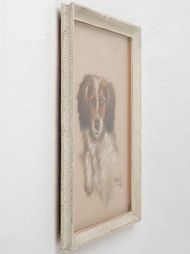 Gentle mid-century signed spaniel portrait