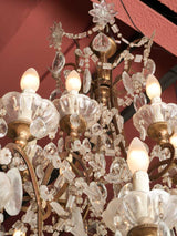 Elaborate 1940s crystal pendant chandelier