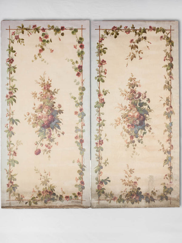 Antique French floral painted panels