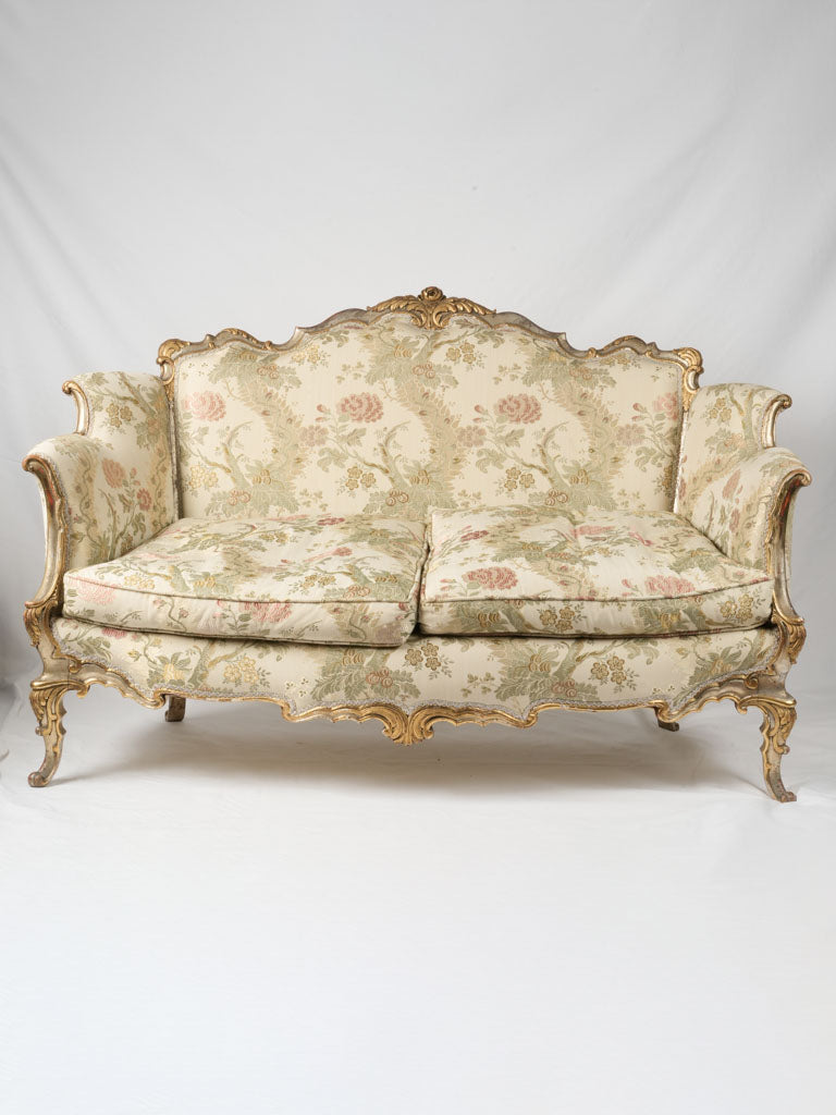 Elegant floral silk upholstered armchairs pair