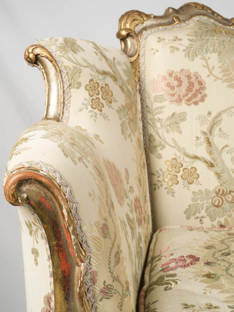 Lavish giltwood floral fabric footrest pair