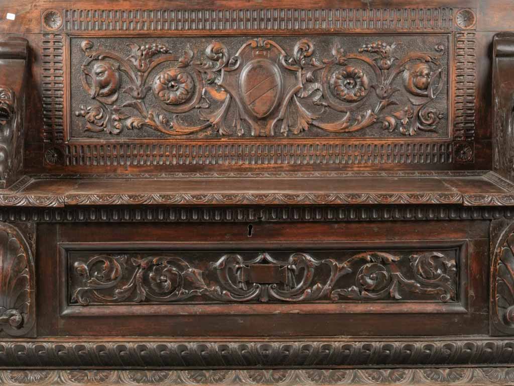 Carved walnut Renaissance Revival bench