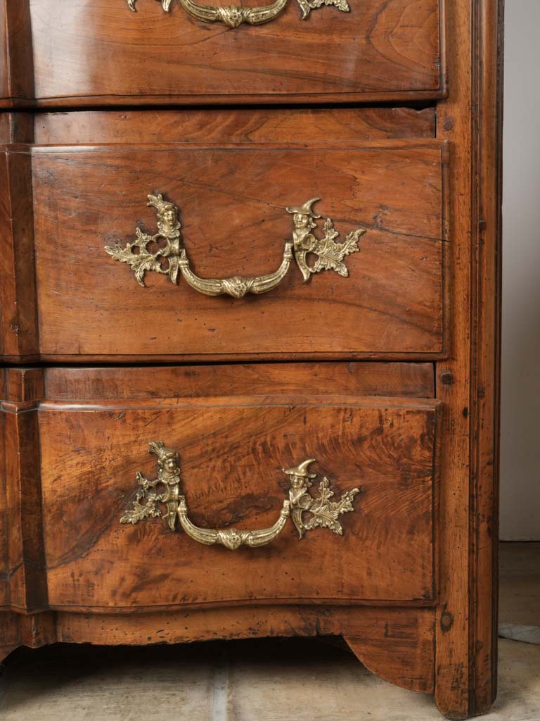 Regence-style curved-front walnut commode