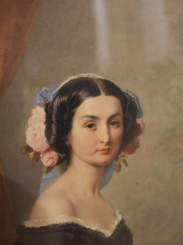 Gilded oval framed 19th-century portrait painting