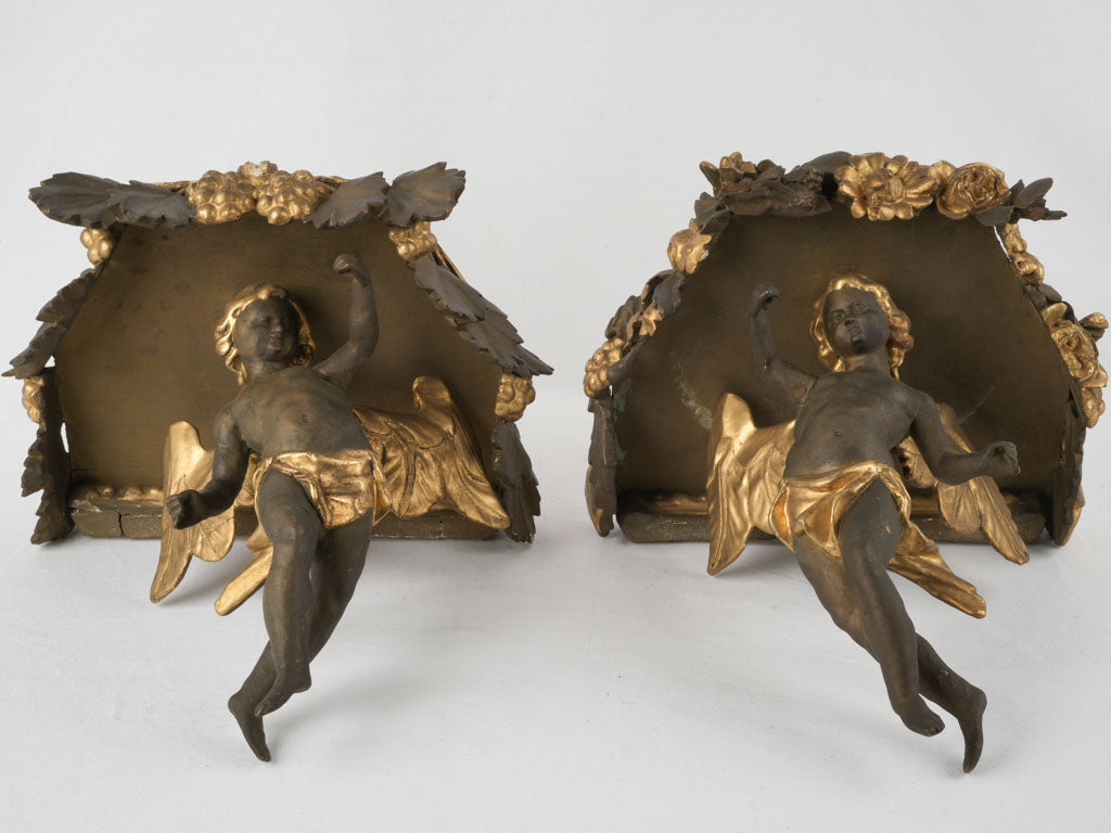 Vintage cherub wood wall brackets