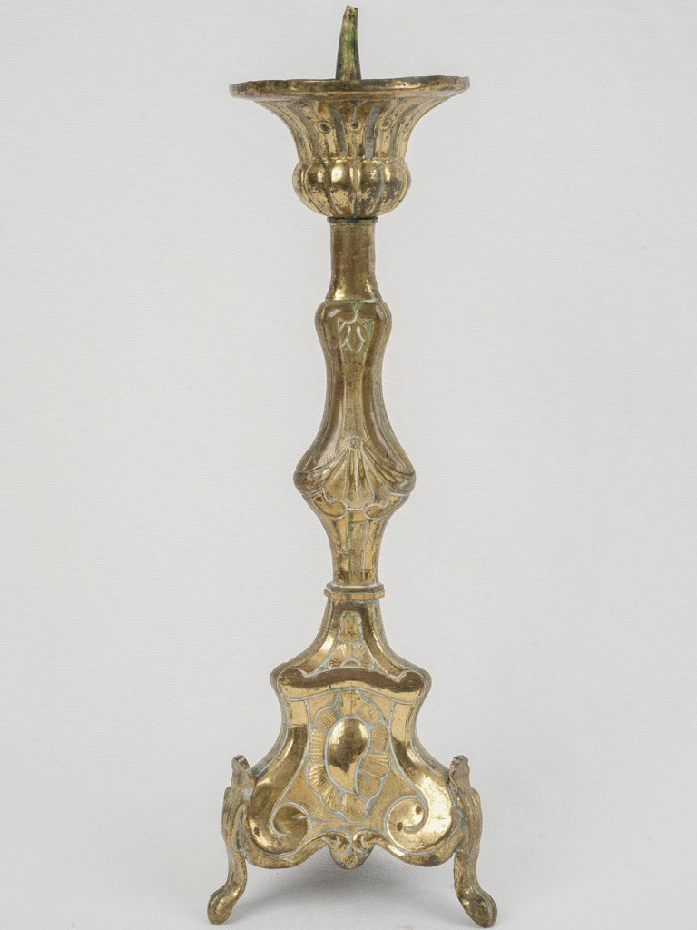 Ecclesiastical, Exquisite, Aged, Tri-Pod Candlestick