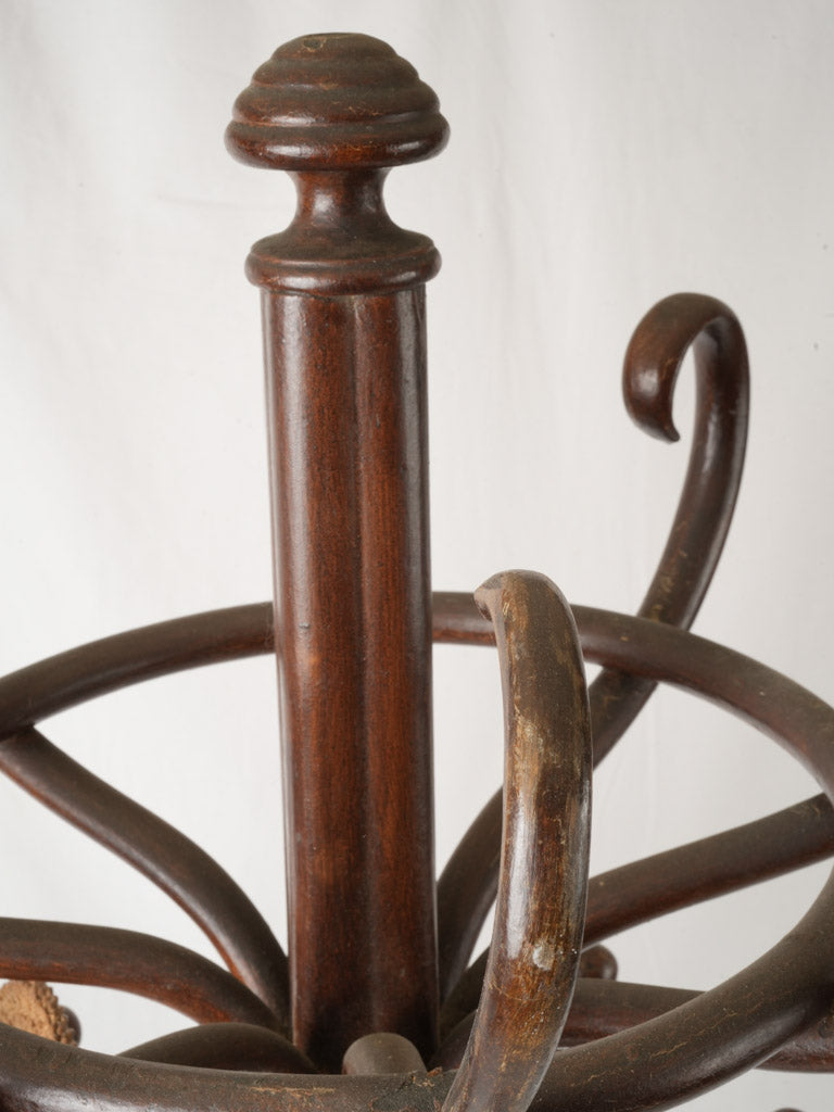 Graceful curving wooden coat rack