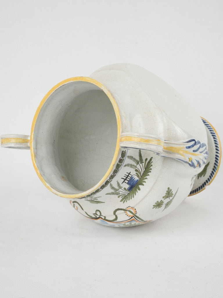 18th-century French hand-painted artisan vinegar jar