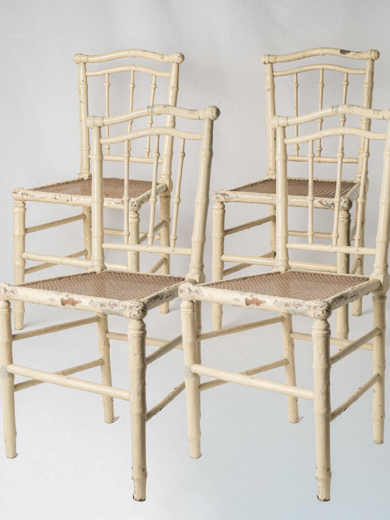 Vintage white lacquered bamboo chairs  