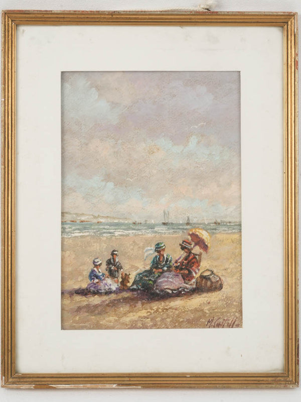 Vintage French coastal oil painting