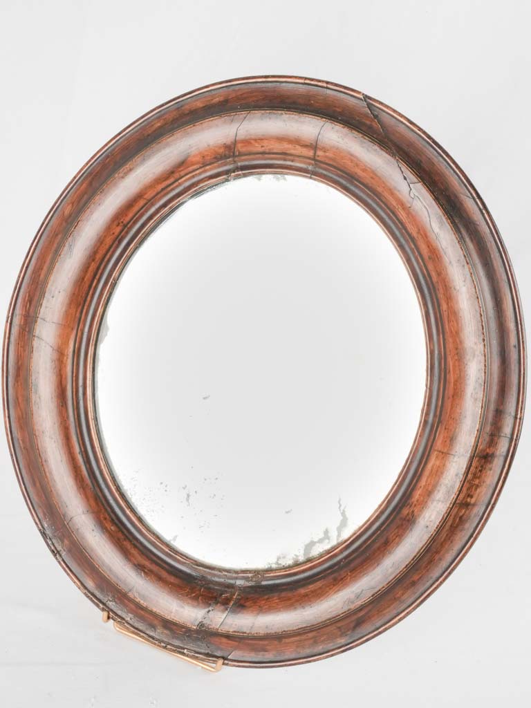 19th century oval mirror w/ timber frame 17¾" x 15¾"