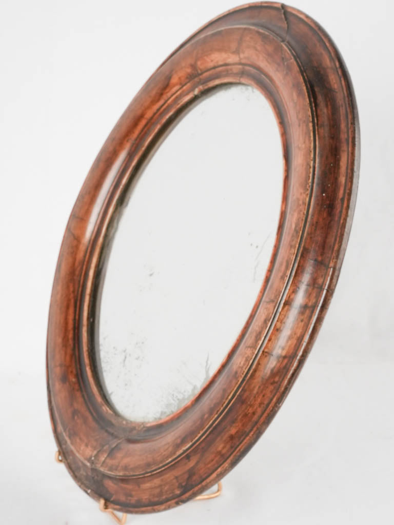 19th century oval mirror w/ timber frame 17¾" x 15¾"