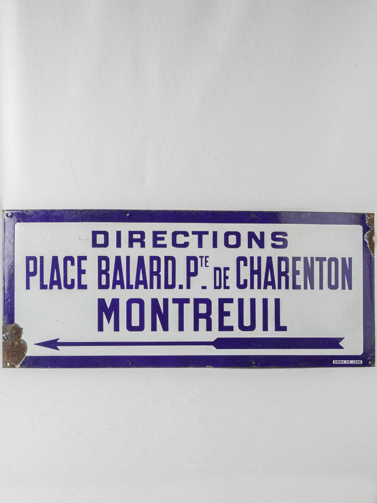 Vintage enamel directional metro sign  