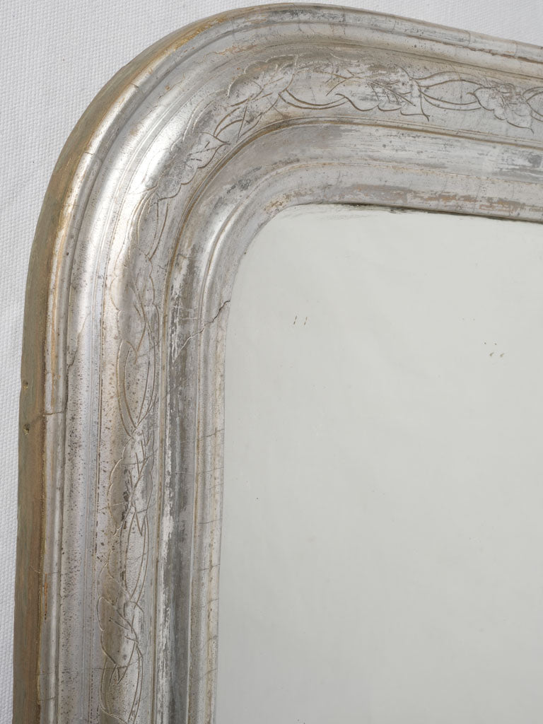 Antique French floral silver mirror