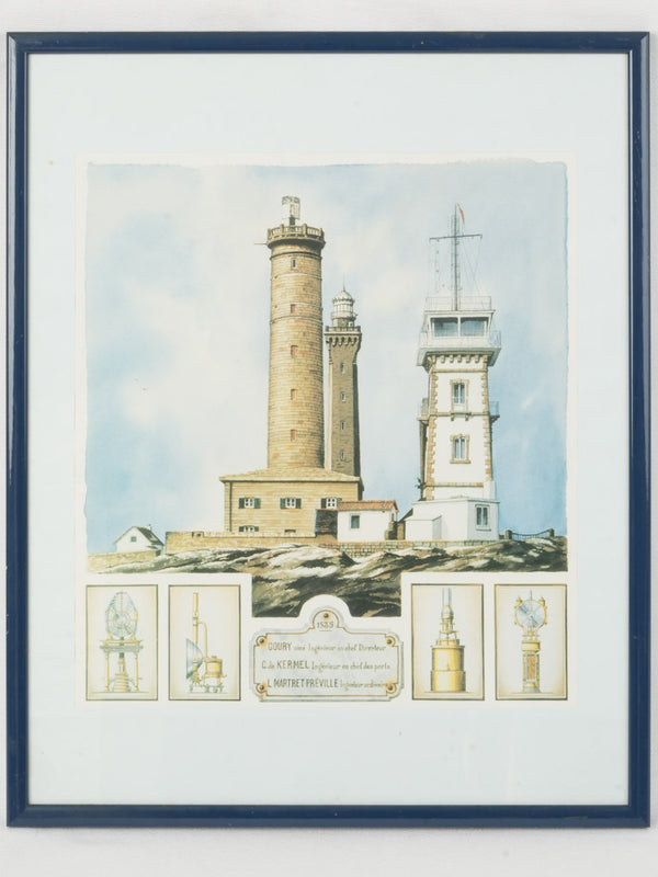 Vintage French coastal lighthouse illustration 