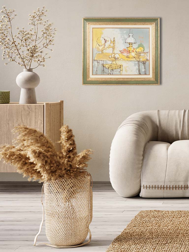 Intimate, warm-toned rustic artwork