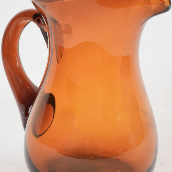 Vintage Cocktail Pitcher with glasses, 1950's Amber Glass- Polished Pontil,  Mid Century Amber Blown Glass Batch Cocktail Pitcher