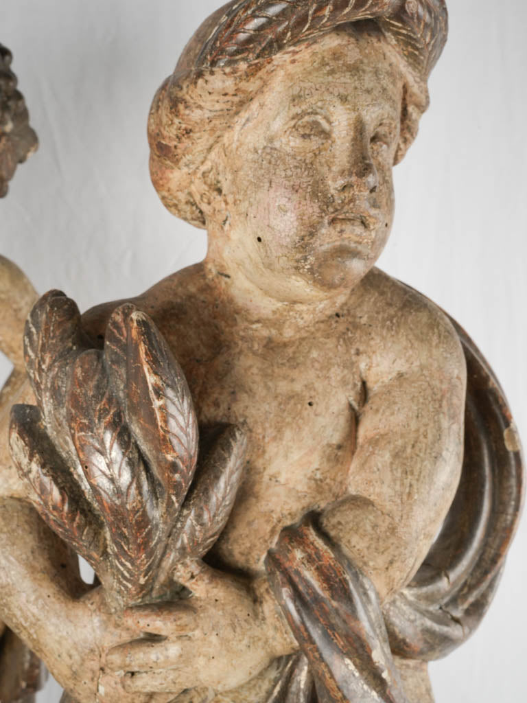 French, wooden Bacchanalia cherub floor sculptures