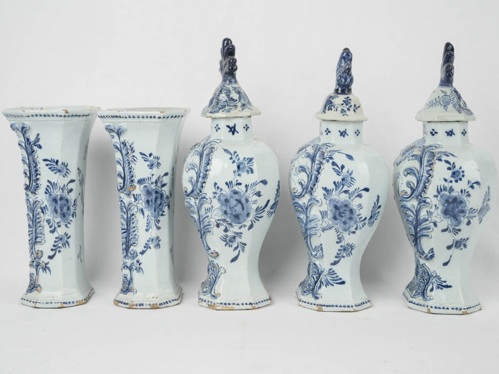 Traditional Delft blue lidded urns