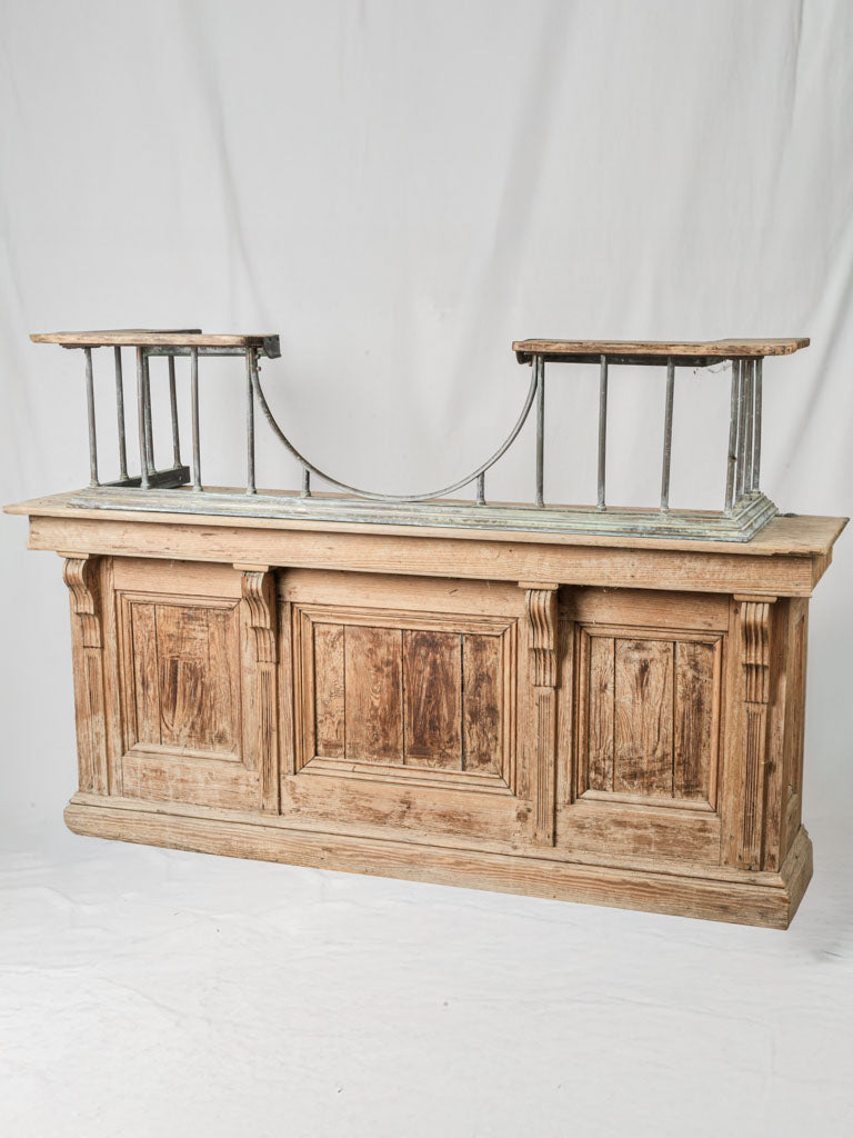 Antique rustic wooden teller's counter  