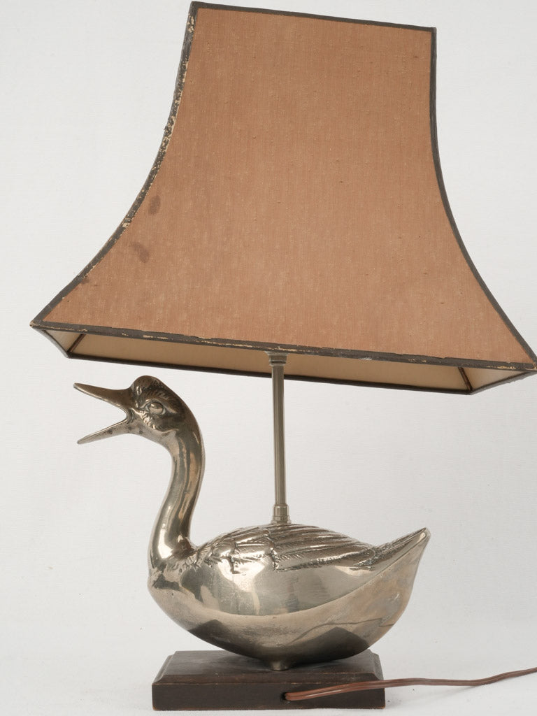 Charming silvered bronze duck lamp