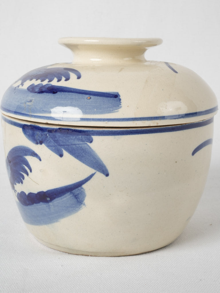 Hand-Painted, Blue, Chinese, Porcelain, Rooster, Ginger Jar