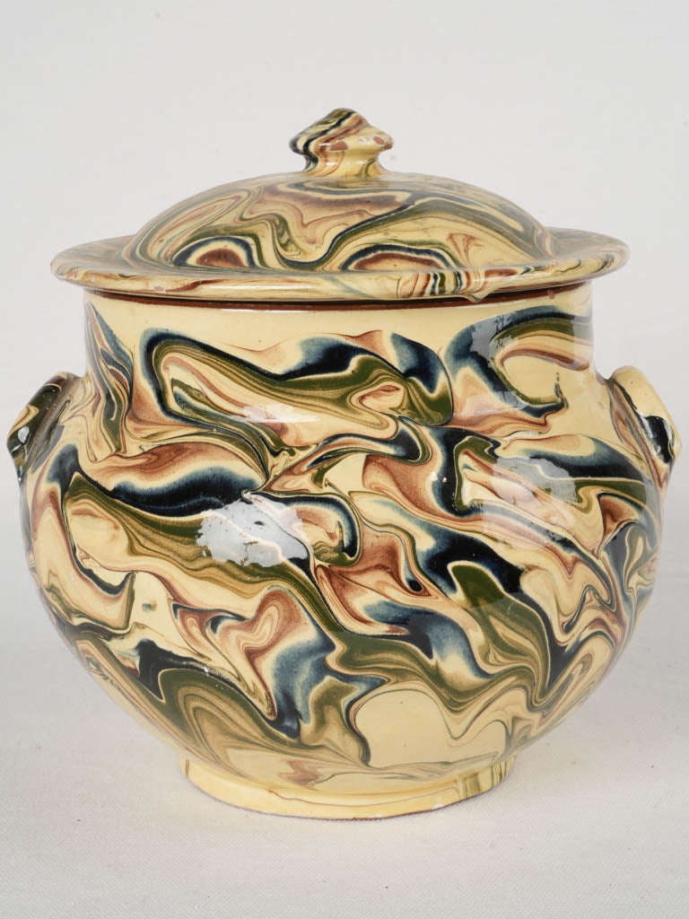 Glossy colorful earthenware soupière.