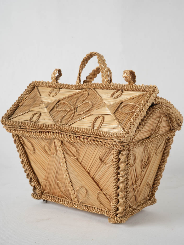 Rare 19th-century straw marquetry handbag