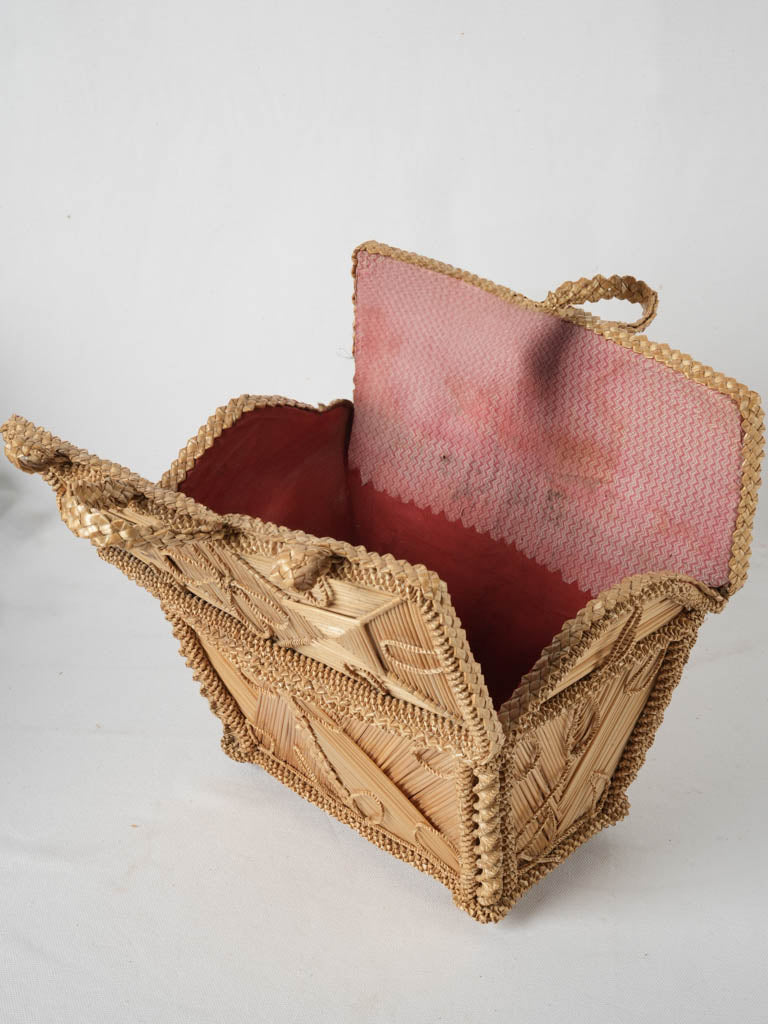 Rare 19th-century straw marquetry bag