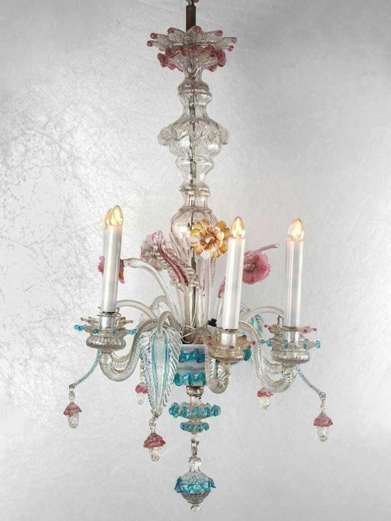 18th century Murano glass chandelier - pink & blue 30¾"