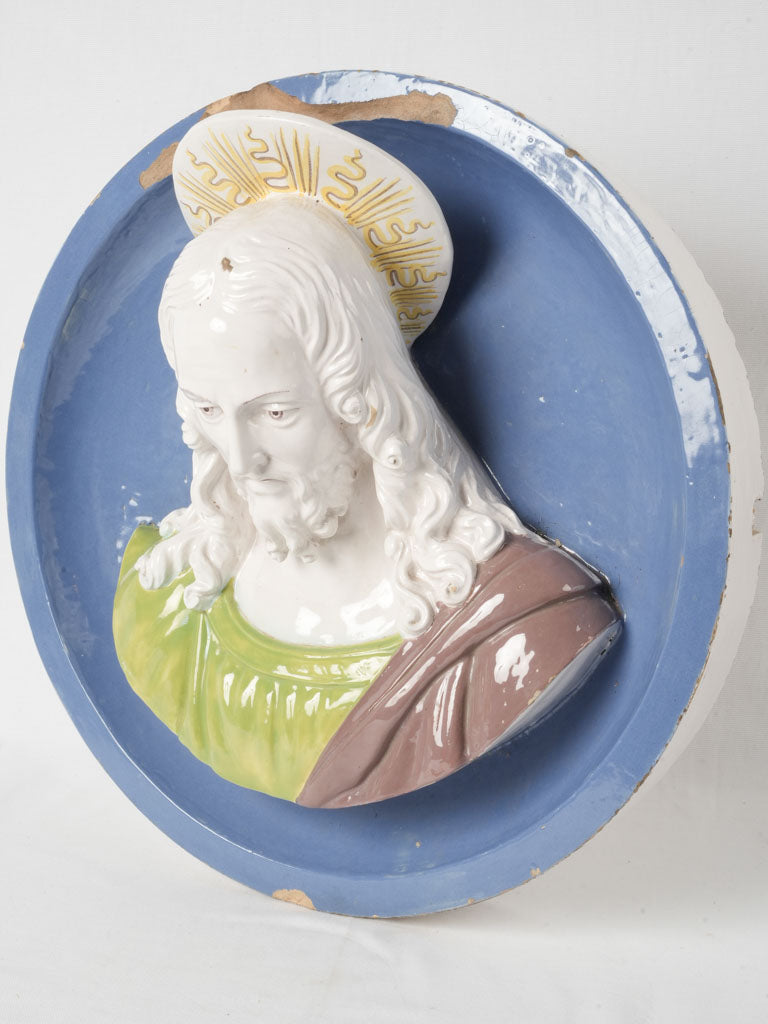 French, Colorfully Glazed, Religious Terracotta Wall Art