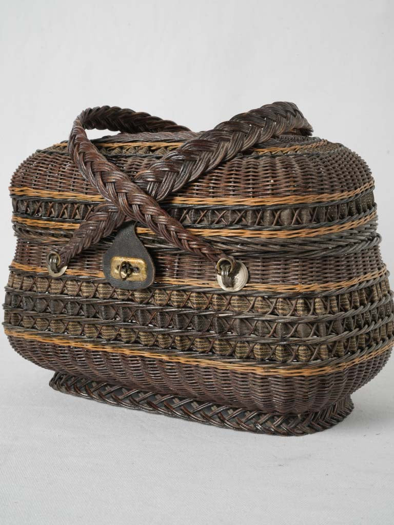 Antique French brown wicker market basket