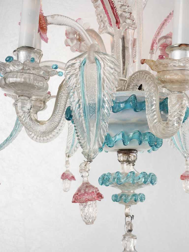 18th century Murano glass chandelier - pink & blue 30¾"