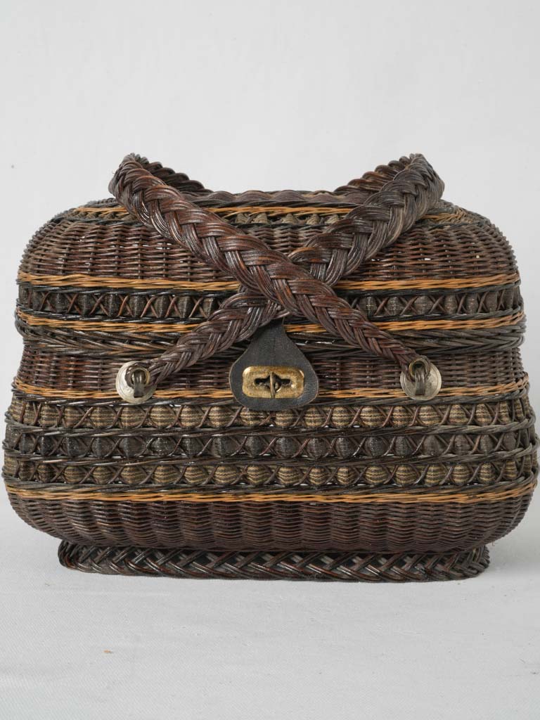 Authentic French two-tone wicker tote