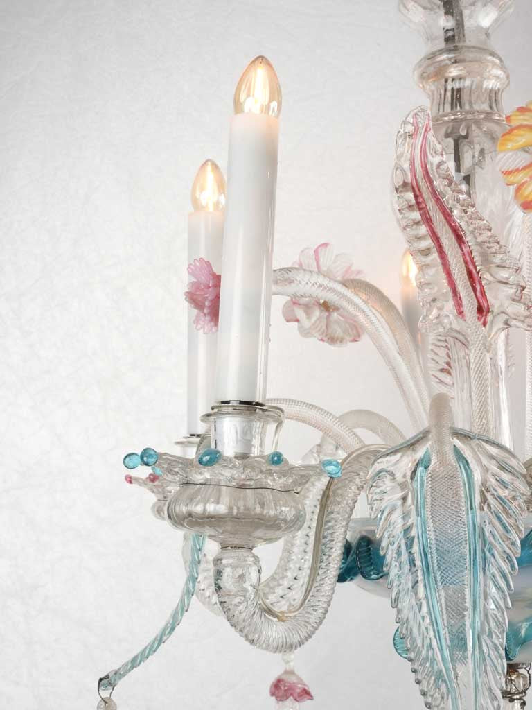 18th century Murano glass chandelier - pink & blue 30¾"