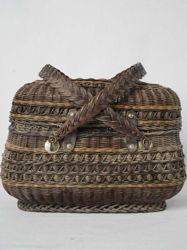 Elegant 19th-century brown wicker tote