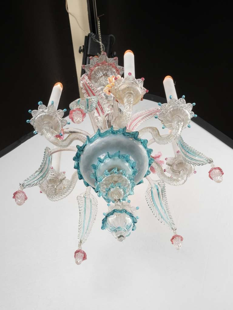 18th century Murano glass chandelier - pink & blue 30¾"